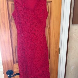 Suzy Shier Vibrant Red Lace Midi Dress